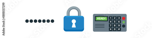 full color flat password dots black lock blue security panel