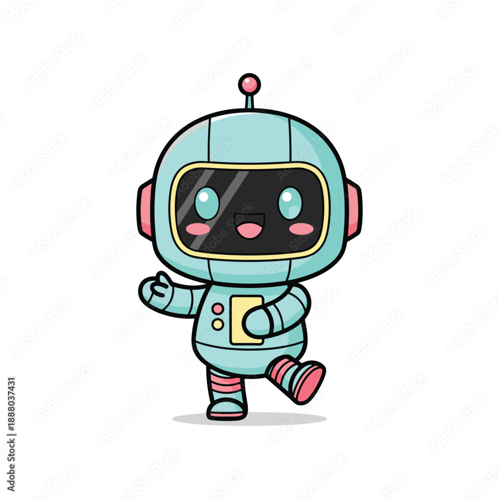 Fototapeta premium Cute Cartoon Robot Walking