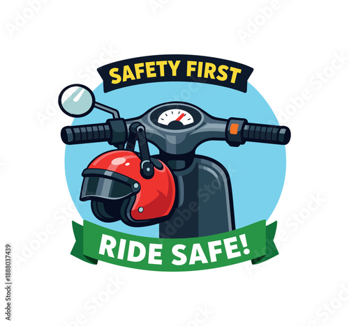 full color flat icon scooter helmet hanging on handle safety first riding