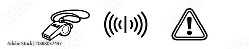 black and white outline whistle on cord sound waves alert symbol
