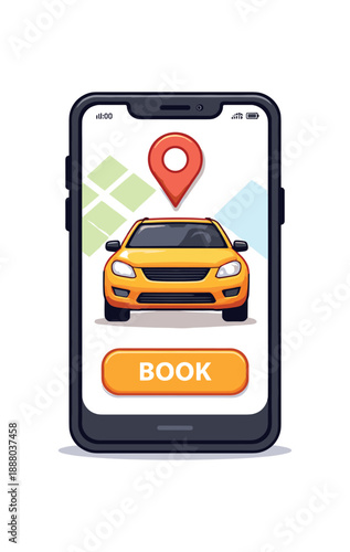 full color flat icon ride hailing smartphone app with icon on screen