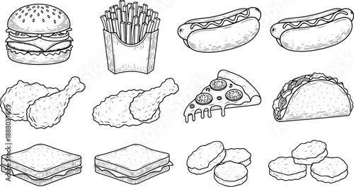 fast-food-hand-drawn-engraving-icon-set