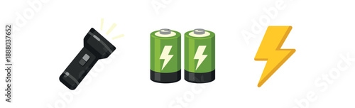 full color flat flashlight black batteries green lightning