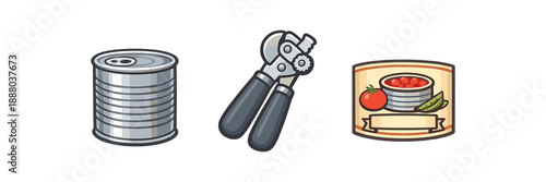 full color flat canned food silver opener gray label beige