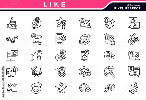 Like line icon set. Agree, appreciate, feedback, rating, vote, good, best, comment, content, user opinion, personal brand vector icons
