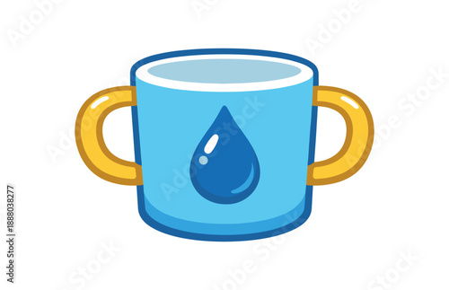 full color flat icon water cup with two handles and droplet icon first open cup practice