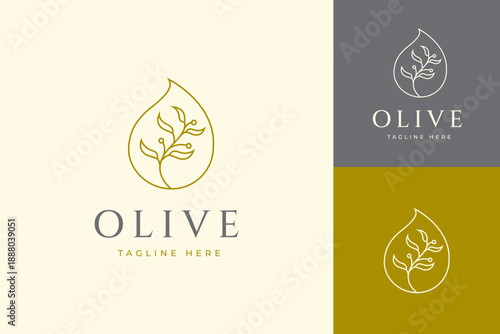 Oil Olive logo design with plant nature line art style concept