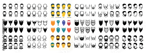 Various male beard and hairstyle silhouettes and icons