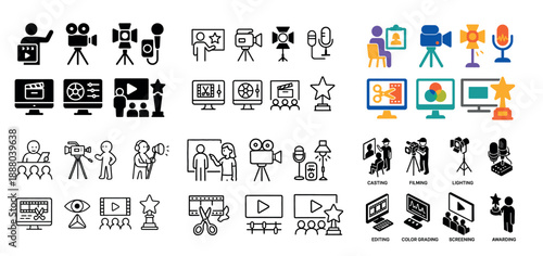Film production icons set collection