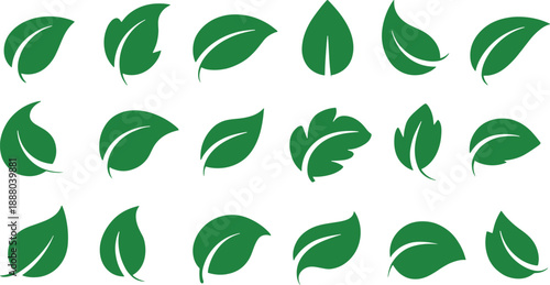 Green Flat Leaf Vector Icons Set - Nature Eco Elements