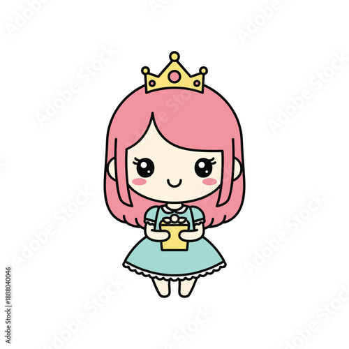 Cute Cartoon Princess Holding a Book