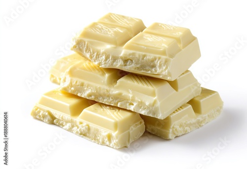 Sweet Chocolate Delight: Close-up of four delicious pieces of creamy white chocolate stacked artfully, a delectable treat for any occasion.