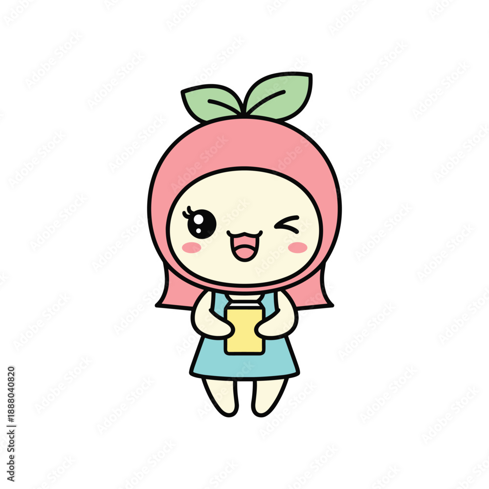 Fototapeta premium Cute Cartoon Girl with Strawberry Hair