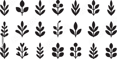 Minimalist Black Leaf Icons Set – Botanical Silhouettes for Branding, Packaging & Web Design