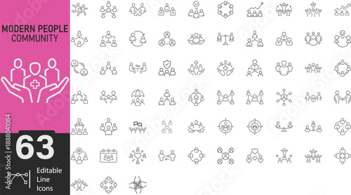 Modern People Community In Modern Editable Thin Stroke Line Style Icons set Collection Of People Related Icons: Neighborhood, Friendship, Family And More Isolated On Transparent Background
