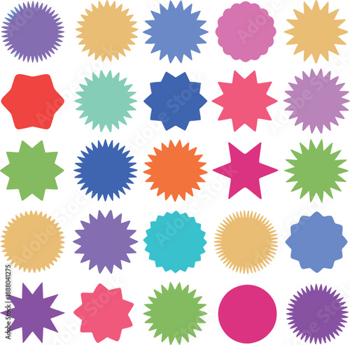 Colorful Starburst Badge Set for Web, Print & Marketing – Flat Design, Vector EPS