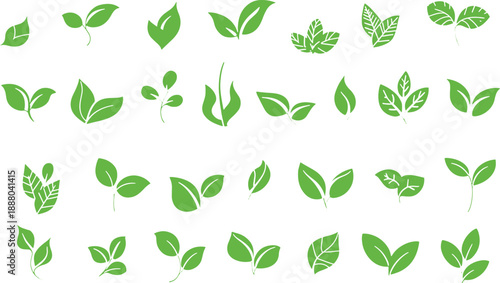Fresh Green Leaf Icon Set for Eco Friendly Nature and Organic Branding