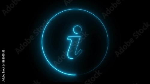 Neon  information sign animation icon glowing help desk info web neon sign circle icon sign symbol with black background .4k motion video animation .