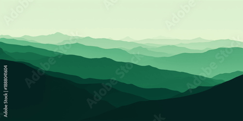 Abstract Vector Emerald Ridges A panoramic vista of undulating mountain ranges unfolds, layers of verdant peaks fading into the horizon, evoking a sense of tranquility and awe.
