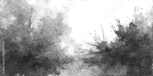 Abstract Vector Ethereal Arboretum enigmatic display of art captures the stark contrast between light and shadow, featuring an arboretum in a dreamy black and white style. 