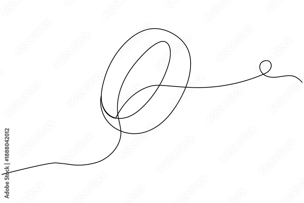 Obraz premium Minimalist continuous one line drawing of a wedding ring. This elegant outline illustration is perfect for marriage, engagement, and jewelry design concepts on a white background.