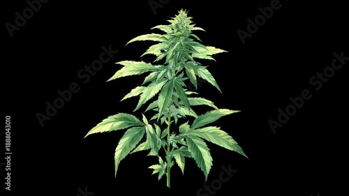 Isolated Abstract Animated Waving Cannabis Plant. Black background. Overlay. Loop. 25fps