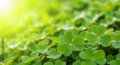 Vibrant green clover leaves in sunlight