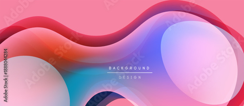 Abstract fluid shapes, vibrant colors blend. Pink, blue, purple gradients create dynamic background design. Modern aesthetic.