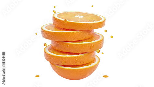 Stack of Sliced Oranges with Juice Droplets