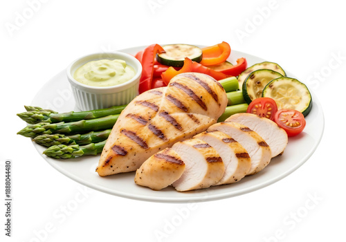 Grilled chicken breast with vegetables, isolated on transparent background