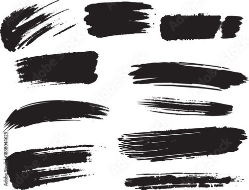 Brush set. Vector black paint brush spots, highlighter lines or felt-tip pen marker. Ink smudge abstract shape stains and smear set with texture