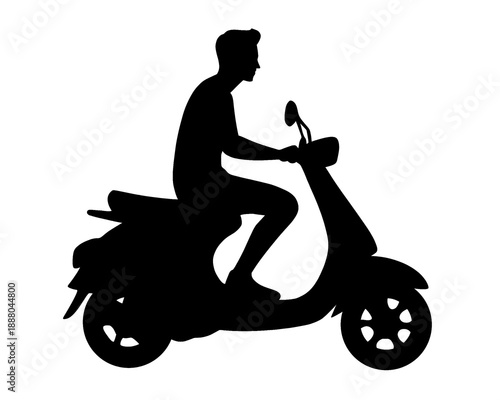 silhouette of a man riding a scooter, vector illustration
