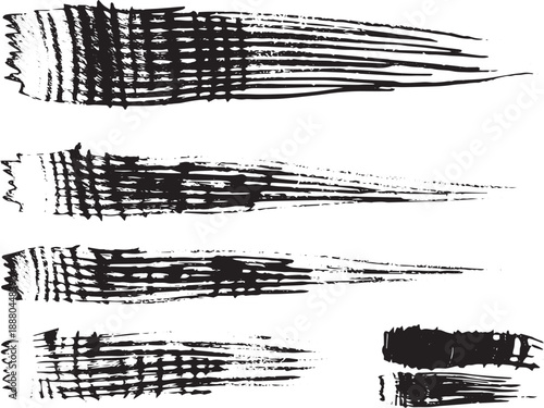 Brush set. Vector black paint brush spots, highlighter lines or felt-tip pen marker. Ink smudge abstract shape stains and smear set with texture