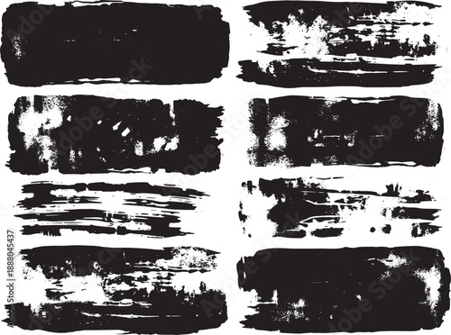 Brush set. Vector black paint brush spots, highlighter lines or felt-tip pen marker. Ink smudge abstract shape stains and smear set with texture