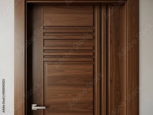 Exquisite wooden door with modern design elements and linear details