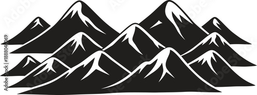 A stylized illustration of a majestic mountain range with snow capped peaks