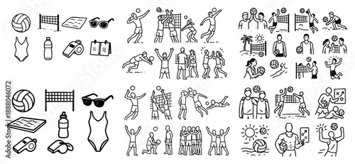 Beach volleyball icons and summer activities