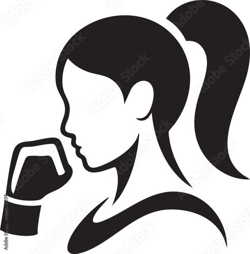 Female fighter with raised fist a striking black silhouette