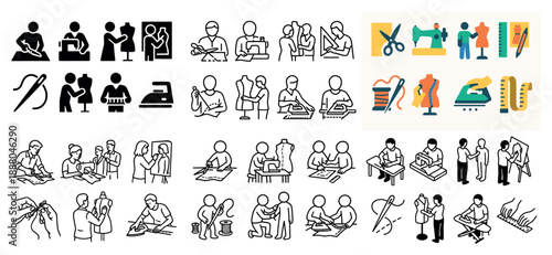 Seamstress and tailor icon collection overview