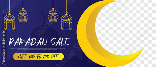 Ramadan Sale, web header or banner design with with illustration of writing ramadan sale and flat 50% off offers on floral pattern background.