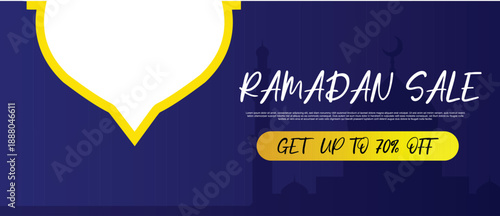 Ramadan Sale, web header or banner design with with illustration of writing ramadan sale and flat 50% off offers on floral pattern background.