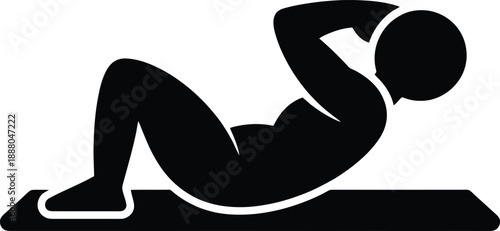 A person doing sit ups on a mat a striking black silhouette