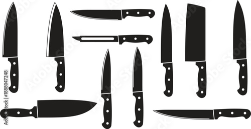 Collection of various knives on white background