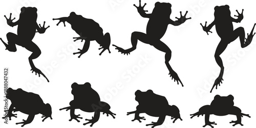 Collection of frog silhouettes in various poses