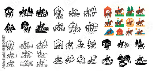 Horseback riding icons collection