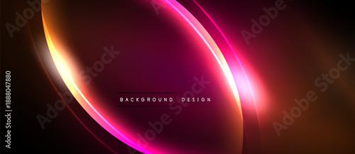 Abstract neon lines create dynamic curves. Warm colors blend into dark background. Modern design element for digital projects.