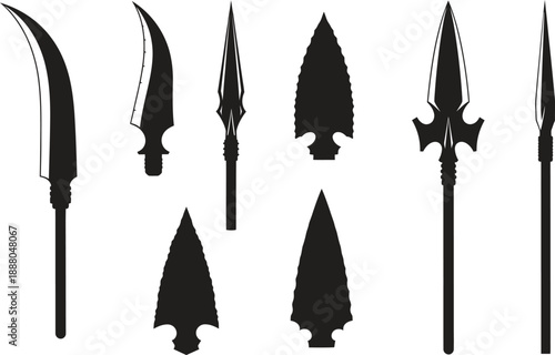 Collection of ancient spear and arrowhead silhouettes