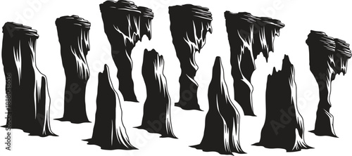 Abstract illustration of dark tree trunks on white background