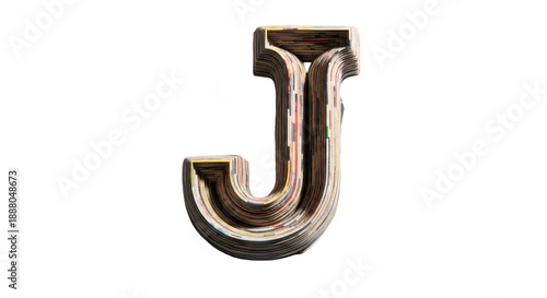 Letter J Magazine Cutout Alphabet – Real Paper Typography for Stop Motion and Editorial Design | High Definition | PNG image with transparent background
