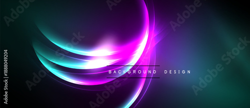 Abstract vibrant design features flowing curves, bright colors. Dark background enhances luminosity, creating dynamic visual effect.